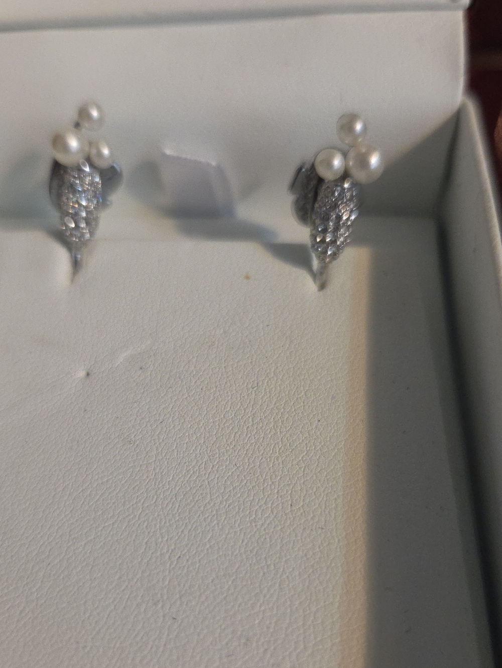Pearl Cluster and Crystal Wing Drop Earrings - White Pearl